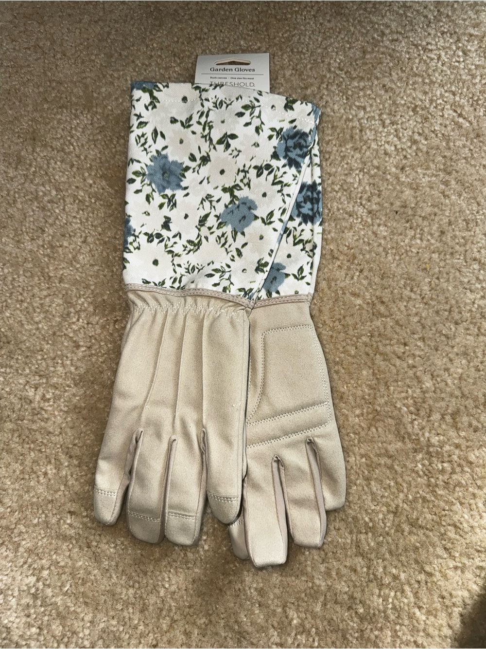 Threshold Beige Garden Gloves with Blue Floral Cuff